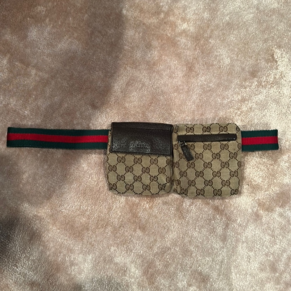 Gucci canvas double pocket belt bag